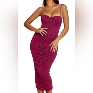 Ruched Bodycon Spaghetti Strap Maxi Pencil Sheath Dress